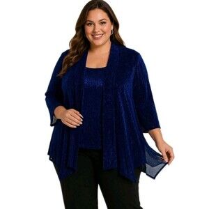 DRESSBARN COLLECTION Women 3X Elegant Wedding Formal Mock Twinset Blue Black Top